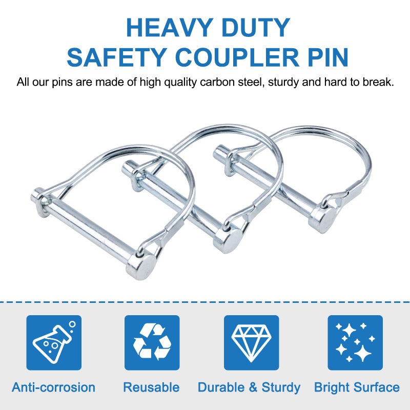 INCREWAY 10pcs Wire Lock Pin, 1/4" Heavy Duty Safety Coupler Shaft Locking Pin Hitch Pto Pin Round Loop Wire Lock Trailers Pin for Farm Lawn Garden - Image 4